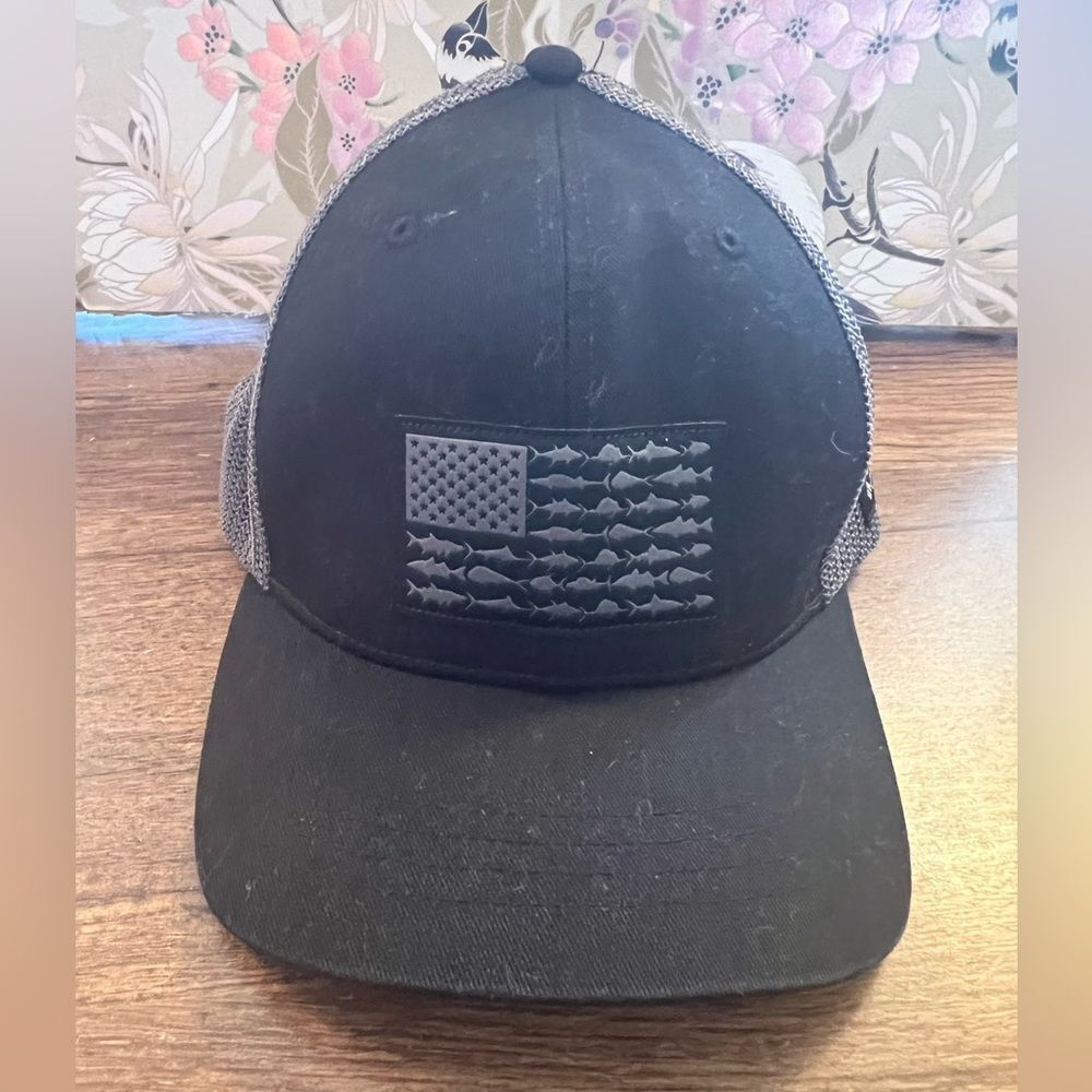 Columbia Black and Gray Trucker Hat with Fish Flag Design